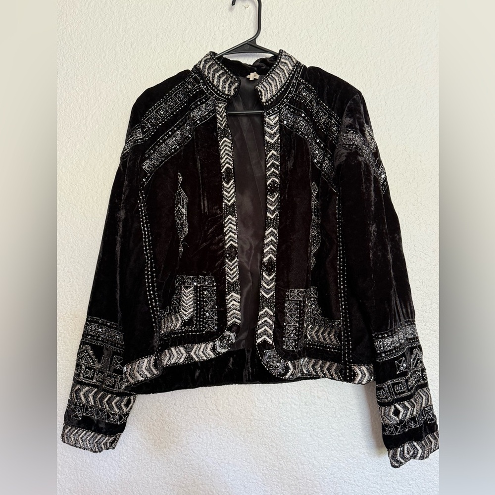 Raga Lunar Eclipse black silver velour velvet embroidered beaded crop Jacket XS - Picture 5 of 15
